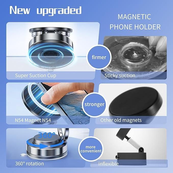 Ultra-Strong Magnetic Vacuum Phone Holder – Hands-Free Viewing Anywhere, for All Smartphones