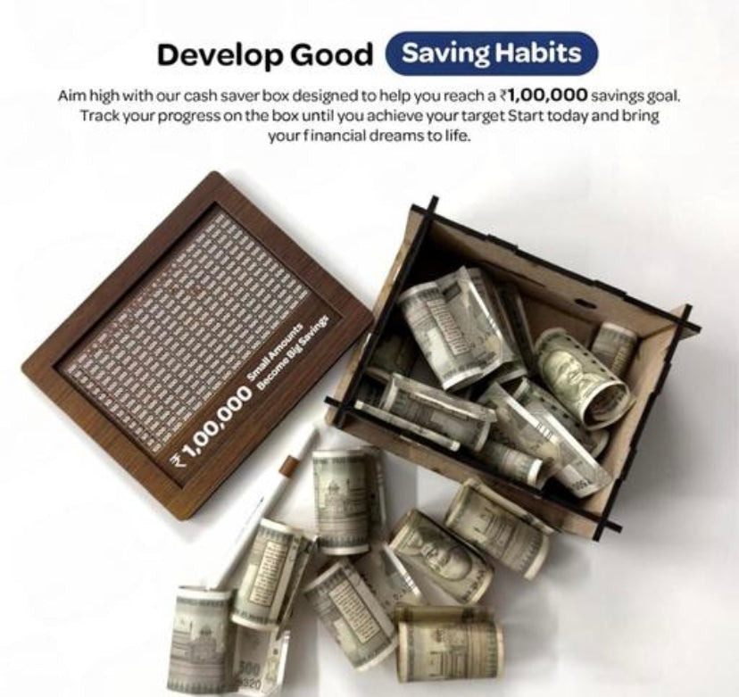 Smart Wooden ₹1 Lakh Savings Money Bank – Motivation Chart Piggy Bank for Adults & Kids