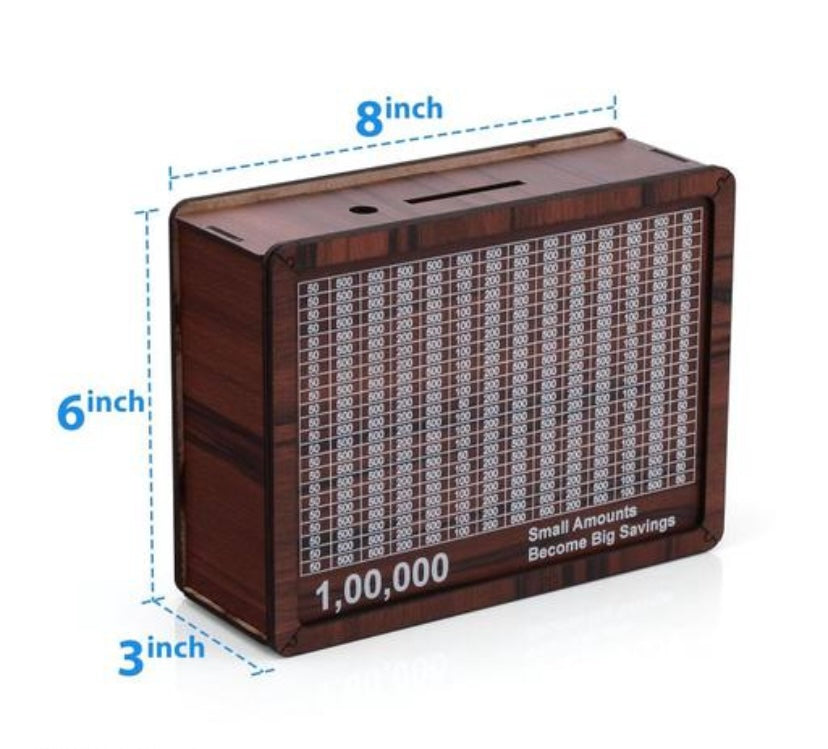 Smart Wooden ₹1 Lakh Savings Money Bank – Motivation Chart Piggy Bank for Adults & Kids